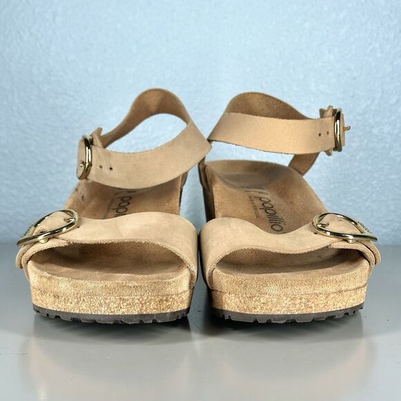 Papillio Birkenstock Sandals Solely Wedge Womens 38 / 7 Slingback Brown Leather - Picture 2 of 10